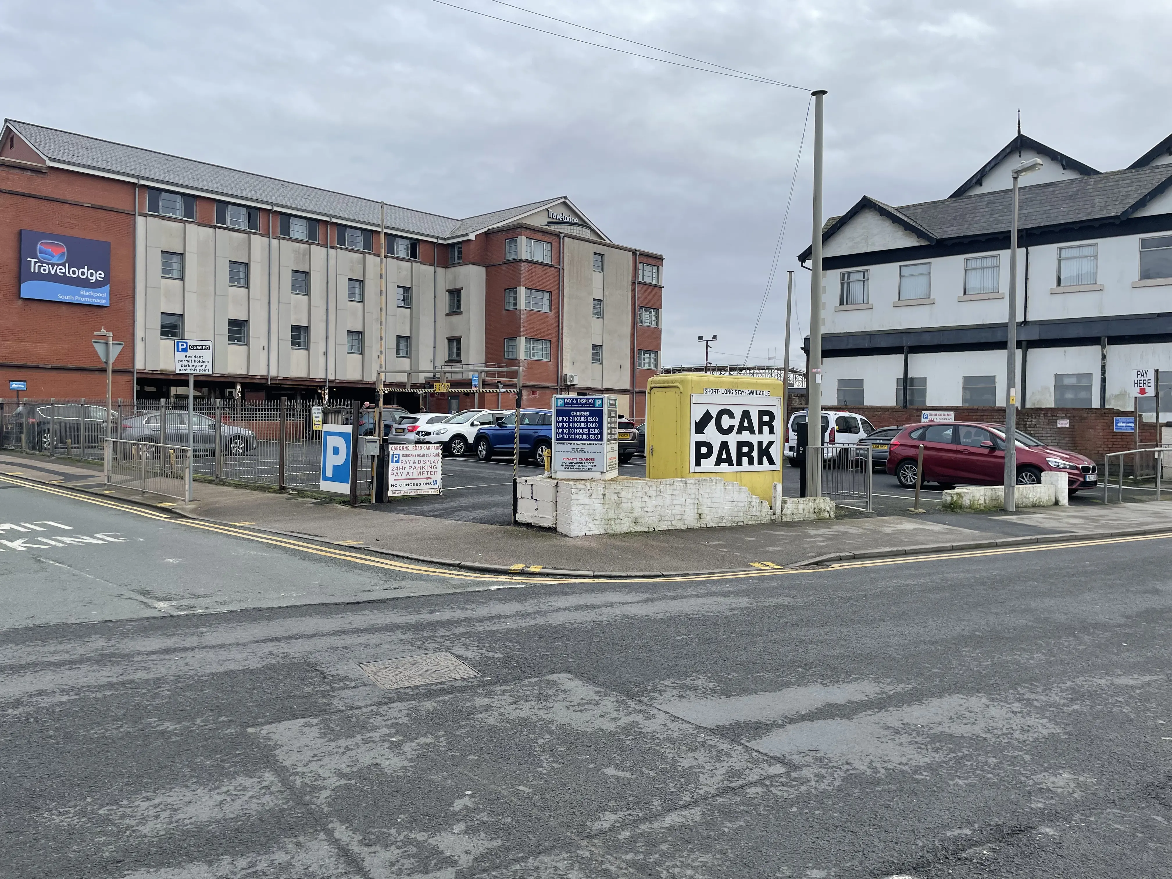 Osborne Road Car Park entrance with Travelodge sign visible