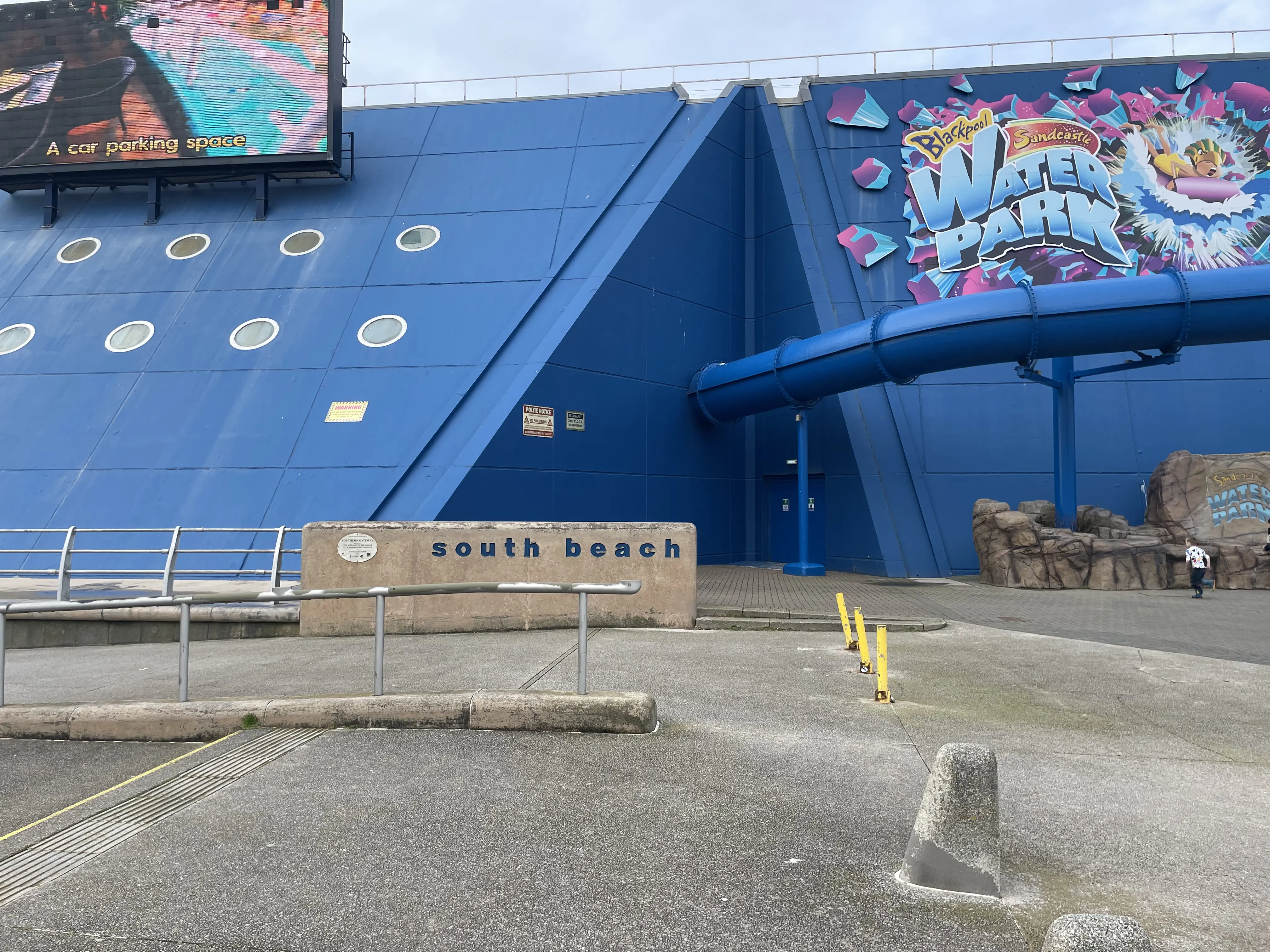 South Beach Car Park sign outside Sandcastle Waterpark